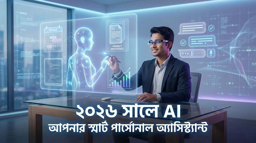 A futuristic representation of AI helping a human professional in 2026